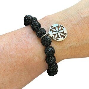 Rustic Cuff Shambala Beaded Black and Silver Stretch Logo Bracelet